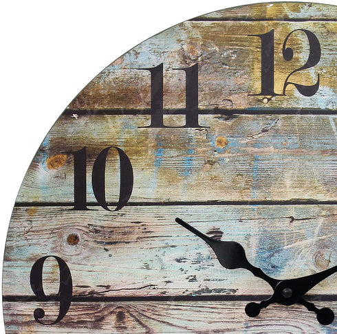 Stonebriar Vintage Farmhouse Wooden 14 Inch Round Battery Operated Hanging Wall Clock
