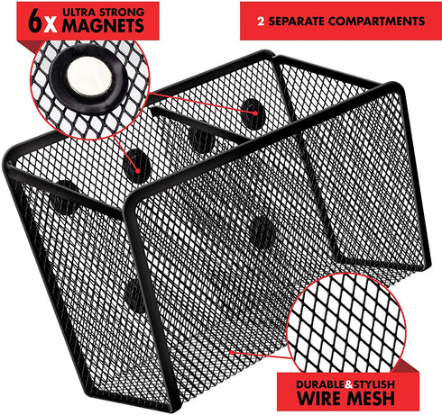 Workablez Magnetic Pencil Holder - 2 Generous Compartments Magnetic Storage Basket Organizer - Extra Strong Magnets - Perfect Mesh Pen Holder to Hold Whiteboard, Locker Accessories€¦