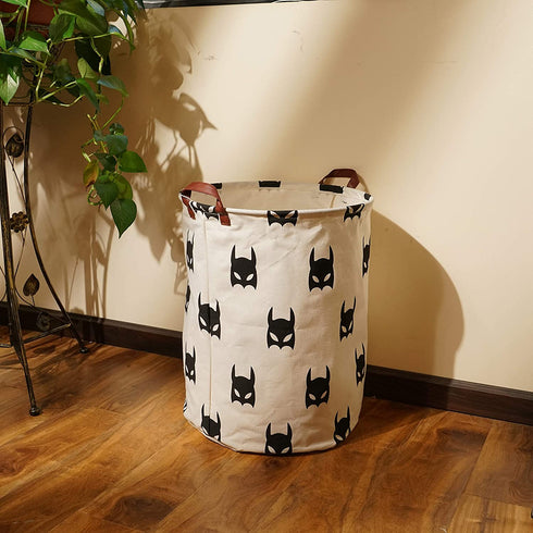 Dirty Clothes Laundry Storage Basket for Bedroom Bathroom Kids Linen Cotton White and Black Superhero 15.7"x19.7"