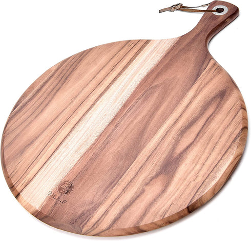BILL.F Acacia Wood Pizza Peel,12" Cutting Board, Cheese Paddle Board, Bread and Crackers Platter for Serving and Minor Food Prepare with Handle - 16 x 12 x 0.5 Inch