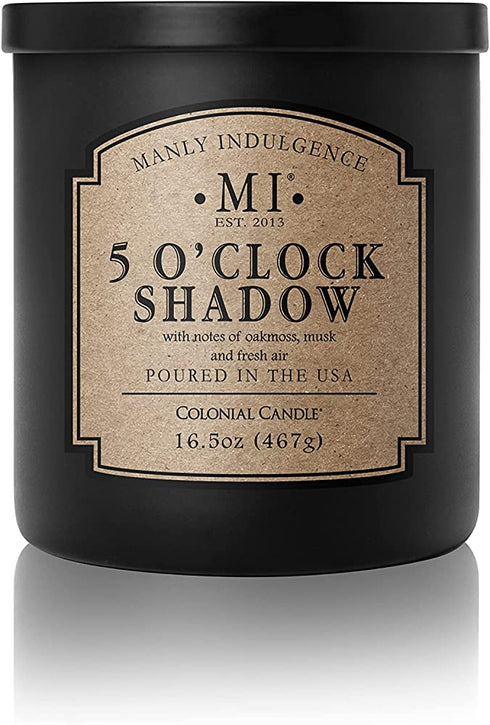 Manly Indulgence 5 O'Clock Shadow Jar Candle 16.5 oz - Oakmoss & Zesty Citrus Hints - Musk & Fresh Fir - Up to 60 Hour Burn - Soy Blend Wax, USA Poured