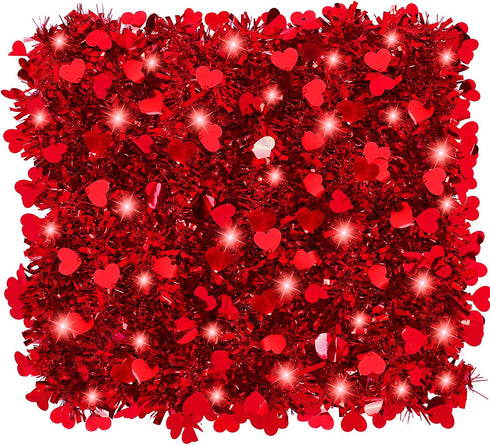 Fovths 32.8 Feet Valentines Tinsel Garland Metallic Tinsel Twist Garland with Red String Lights Valentines Tree Hanging Garland Decoration for Valentine Indoor Outdoor Decorations (Red)