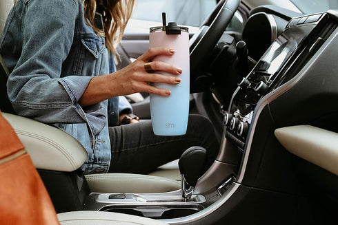 Simple Modern Travel Coffee Mug Insulated Stainless Steel Thermos Cup Voyager with Straw and Clear Flip Lid 24oz (710ml) Tumbler, -Deep Ocean