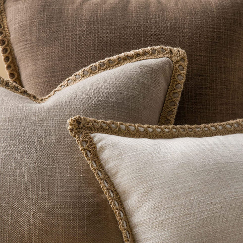 Phantoscope Pack of 2 Farmhouse Decorative Throw Pillow Covers Burlap Linen Trimmed Tailored Edges Pillowcase, Grey, 18 x 18 inches, 45 x 45 cm