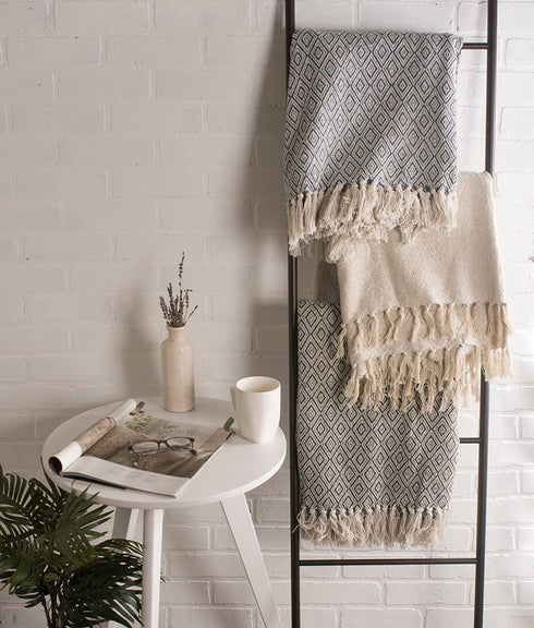 DII Rustic Farmhouse Cotton Diamond Blanket Throw with Fringe for Chair, Couch, Picnic, Camping, Beach, & Everyday Use, 50 x 60 - Fields of Diamond Natural