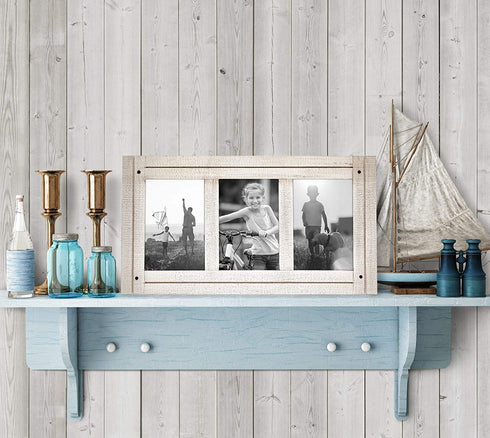 Americanflat Collage Picture Frame with Three 4x6 Displays in Aspen White - Textured Wood and Polished Glass - Horizontal and Vertical Formats for Wall and Tabletop