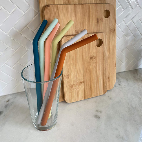 Simka Rose Reusable Silicone Straw - Thick, Wide and Flexible - Perfect for Smoothie or Coffee Tumbler - Multicolor - Set of 6 (Bent 10 Inch)