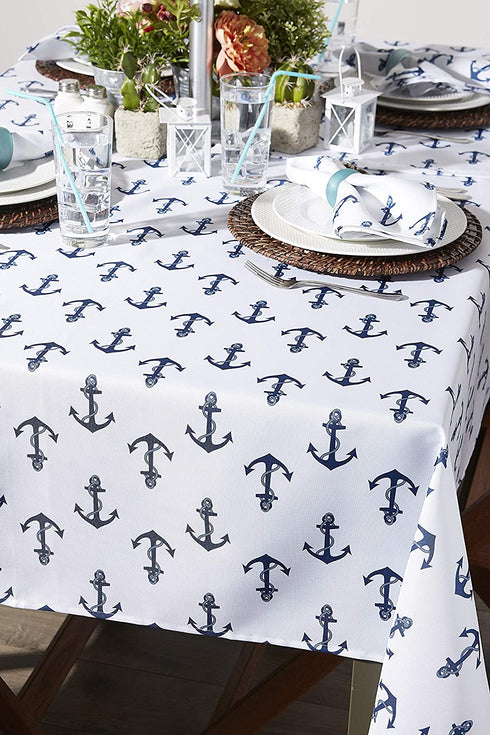 DII Outdoor Tabletop Collection, Stain Resistant & Waterproof, 60" Round w/Zipper, Anchors Away