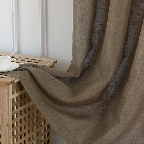 Linen Blend Textured Semi-Sheer Grommet Window Curtain Panels for Living Room Bedroom Farmhouse Window Treatment Curtains, Brown, 37 x 63 Inch, 2 Panels