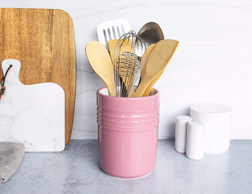 Kook Ceramic Utensil Crock for Kitchen Counter, Utensil Holder, Heavy & Stable Caddy, Countertop Organizer, For Spoons, Spatulas, 5.3, Dishwasher Safe (Lavender)