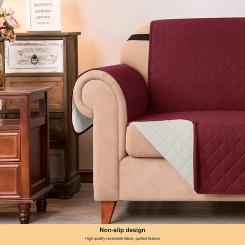 DyFun Sofa Slipcover Reversible Couch Cover Furniture Protector with Elastic Straps for Livingroom Non-Slip Washable Cover for Pets Kids Children (Chair,Wine)
