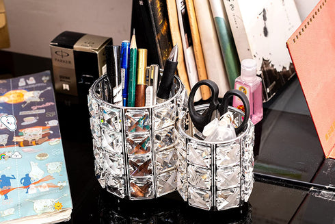 Makeup Brush Holders Crystal Makeup Brush Organizer Makeup Storage Makeup Brush Cup Holders Handcrafted Bling Gorgeous Decor for Vanity Extra Capacity Wide Opening (Silver)