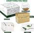 Mint & Elm Recipe Box with 100 Cards and 10 Dividers - Recipe Organizer Includes Plastic Holder for 4x6 Cards (Natural Bamboo)