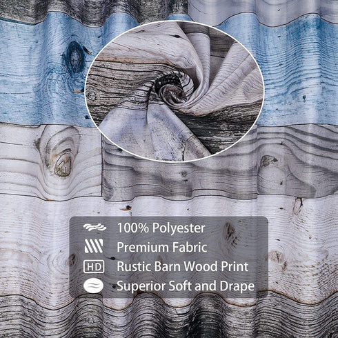 Rustic Shower Curtain,Blue Fabric Shower Curtain for Bathroom,Farmhouse Shower Curtain,Blue Grey Wood Barn Door Country Shower Curtain,Rustic Farmhouse Shower Curtains Bath Curtain for Bathroom