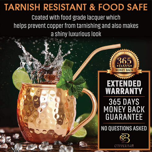 Moscow Mule Copper Mugs - Set of 2 - 100% HANDCRAFTED Pure Solid Copper Mugs - 16 oz Gift Set with Cocktail Copper Straws, Jigger & 2 Coasters by Copper-Bar