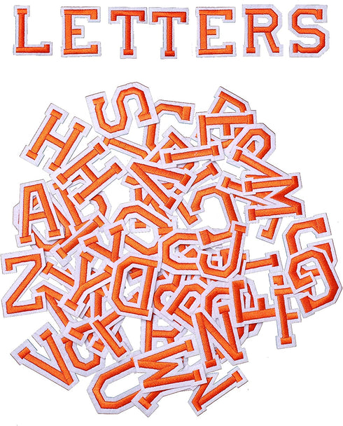 AXEN 52pcs Alphabet A to Z Patches, Iron on Sew on Letters for Clothes, Classic Orange