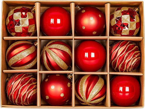 12ct 80mm/3.15" Christmas Ball Ornaments, Decorative Hanging Baubles, Christmas Tree Decoration, Plastic and Shatterproof, Ideal for Xmas, Holiday, Home and Party Decor, Red