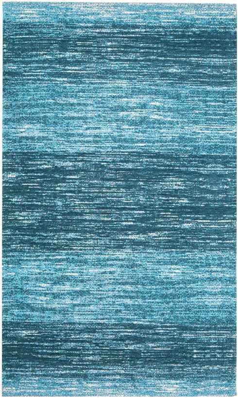 AMIDA - Blue Entryway Rug Washable Non-Slip Backing - 3'—5' Contemporary Modern Abstract Stripe Door Mat Turquoise and Dark Green- Flat Weave - Easy Care ,Available for Kitchen and Bedroom