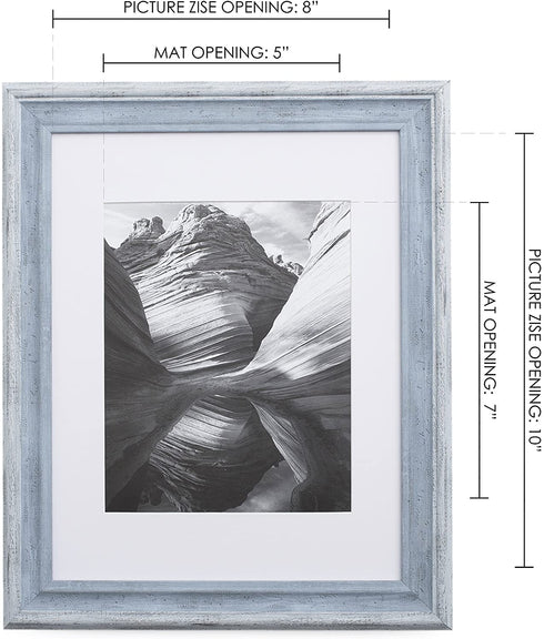 8x10 Picture Frame Distressed Blue - Matted to 5x7, Frames by EcoHome