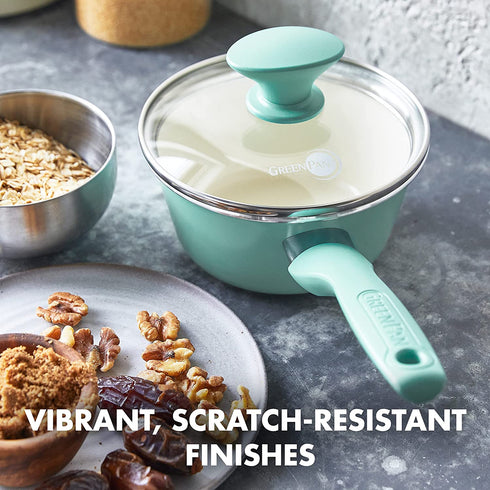 GreenPan Rio Healthy Ceramic Nonstick 1QT Saucepan Pot with Lid, PFAS-Free, Dishwasher Safe, Turquoise