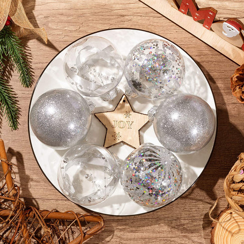 XmasExp Christmas Ball Ornaments Set-70mm/2.76" Silver Large Shatterproof Clear Glitter Pastic Christmas Ball Ornaments Xmas Tree Decoration Delicate Hanging Ornament for Xmas Party (12 Counts,Silver)