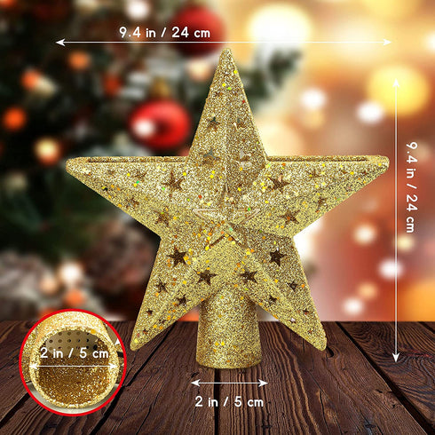 Christmas Tree Topper Star Christmas Tree Topper Lighted with LED Magic 5 Dynamic Patterns Rotating Projector and Switch, 3D Glitter Hollow Gold Xmas Tree Topper for Christmas Tree Decorations