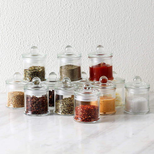 KMwares 12 Pack Set 3oz Small Mini Premium Quality Glass Storage/Spice Jars with Airtight Lids - Kitchen/Bathroom Organizer, Canisters, Food Storage, Arts/Crafts Project, Decoration
