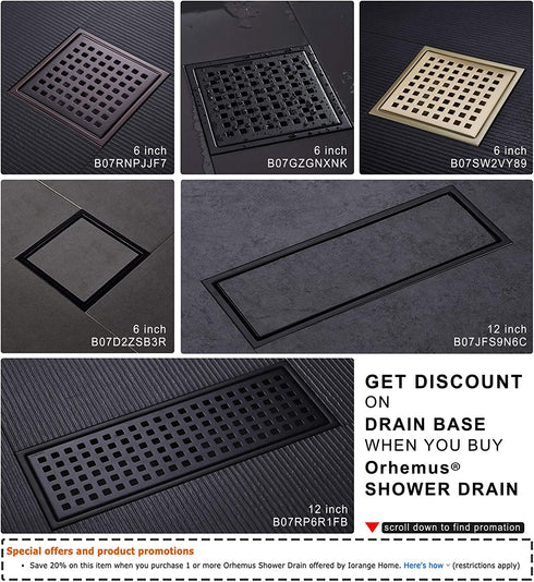 Orhemus 2 inch Shower Drain Base Flange Kit with Rubber Coupler Gasket, Threaded Adjustable Ring Adaptor for No Hub Square Linear Floor Drain Installation