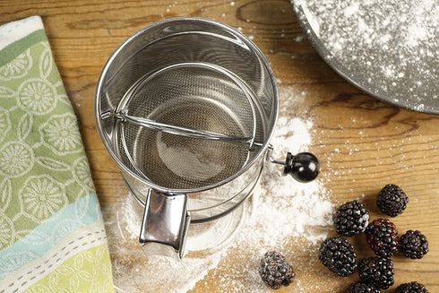 RSVP International Endurance® Stainless Steel Crank Style Flour Sifter, 5 Cup | Sift Flour & Dry Ingredients for Baking | Manual Crank | Dishwasher Safe,Silver