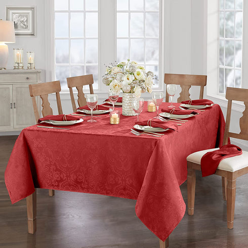Elrene Home Fashions Caiden Elegance Damask Fabric Tablecloth, 52" x 70" Oblong/Rectangle, Red