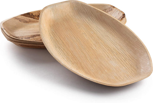 Disposable Bamboo Look - Pack of 6 Oval Serving Platters - 15"x10" Made from All Natural Sturdy Biodegradable and Compostable Palm Leaf - Serving Boats, Serving Trays by brheez