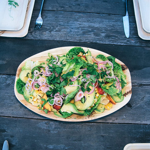 Disposable Bamboo Look - Pack of 6 Oval Serving Platters - 15"x10" Made from All Natural Sturdy Biodegradable and Compostable Palm Leaf - Serving Boats, Serving Trays by brheez