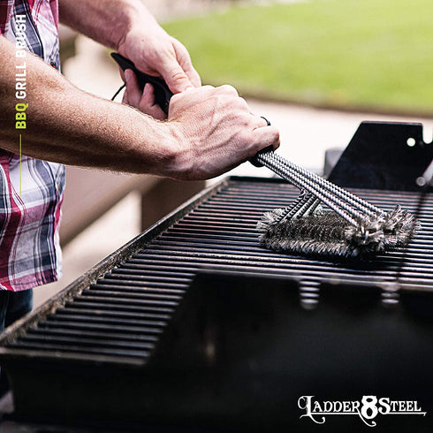 Jolly Green Products 4-in-1 Grill Brush and Scraper, Steel Bristles, Grill Cleaner with 18-Inch Handle, Will Not Scratch or Damage Grate, Perfect BBQ Grilling Gifts for Men