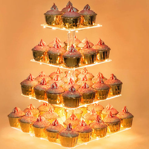 Weddingwish Pastry Stand 4 Tier Acrylic Cupcake Display Stand Cake Stand Dessert Stand Cupcake holder Pastry serving platter Candy Bar Party Décor Wedding Birthday Holidays?Christmas?Yellow Light?