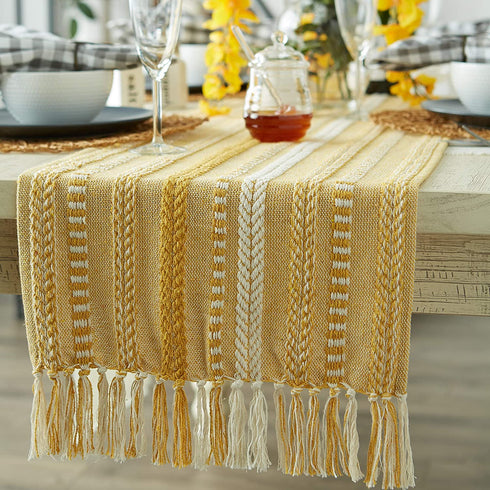 DII Farmhouse Braided Stripe Table Runner Collection, 15x72, Honey Gold