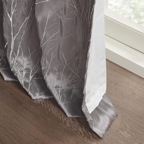 Madison Park Andorra Embroidered Back Tab Fabric Single Window Living Room, Transitional Rod Pocket Light Curtain for Bedroom, 1-Panel Pack, 50 x 95, Grey