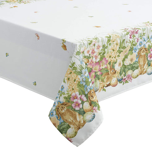 Benson Mills Easter Spillproof Fabric Tablecloth, Indoor/Outdoor Use, for Easter and Spring (Blooming Bunnies, 60" X 104" Rectangular)