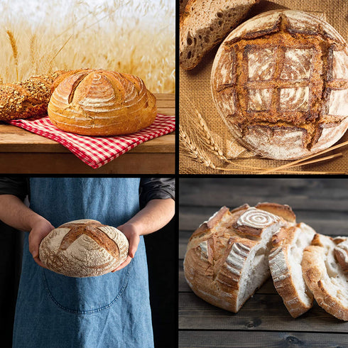 Banneton Bread Basket Sourdough Proofing Set Bread Bowl & Linen Liner Cloth + Lames Rattan Basket No Smell Bread Bag Included 10 Brotform for Homemade Bread