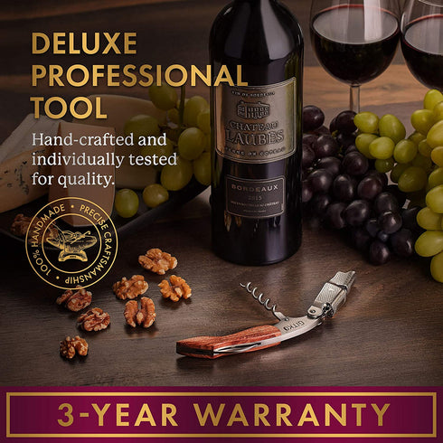 Wine Opener & Waiters Corkscrew-With a Comfortable Rosewood handle Wine And Beer Bottle Opener For Bartenders, Waiters, With A Wine Key Foil Cutter - With a Nice Pouch Included