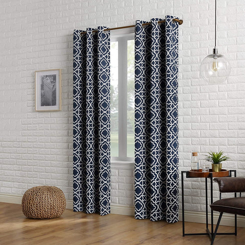 Sun Zero Barnett Trellis Blackout Grommet Curtain Panel, 40 in x 63, Navy Blue