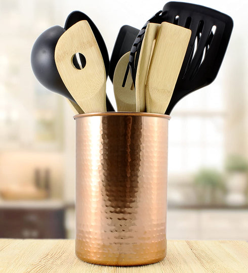 Copper Coated Kitchen Utensil Holder / 7-Inch Tool Caddy, Store All Your Wooden Spoons, Spatulas, & More
