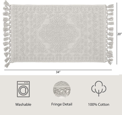 French Connection Nellore Bath Mat | Woven and Beaded Bathroom Rug | 100% Cotton | Premium Bathroom D©cor | Machine Washable | Measures 20"x34" | Light Grey