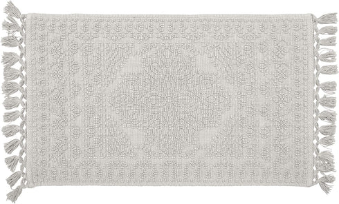 French Connection Nellore Bath Mat | Woven and Beaded Bathroom Rug | 100% Cotton | Premium Bathroom D©cor | Machine Washable | Measures 20"x34" | Light Grey