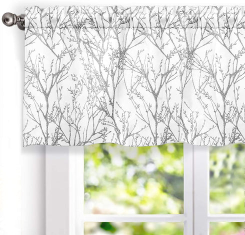DriftAway Tree Branch Abstract Ink Printing Lined Thermal Insulated Window Curtain Valance Rod Pocket 52 Inch by 18 Inch Plus 2 Inch Header Silver Gray 1 Pack