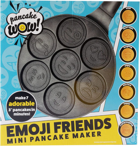 Emoji Friends Mini Pancake Pan - Make 7 Unique Flapjacks - Nonstick Griddle for Breakfast Magic & Easy Cleanup - Fun Smiley Face Gift for Kids and Adults, Boys or Girls
