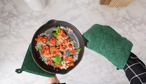 DII Basic Terry Collection 100% Cotton Quilted, Oven Mitt, Dark Green, 2 Piece