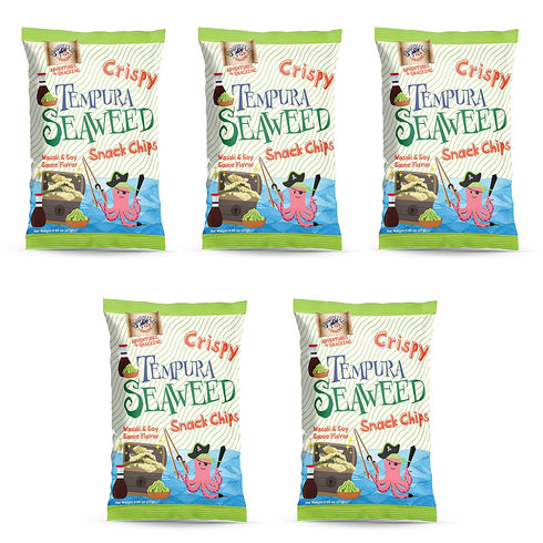 Swashbuckle Snacks Crispy Tempura Seaweed Snack Chips Wasabi and Soy Sauce Flavor 0.95oz (27g) - 5 pack, Made in Japan, Otsumami