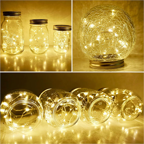 Solar Mason Jar Lid String Lights, 8 Pack 20 Led String Fairy Star Firefly Jar Lids Lights (Jars Not Included), for Mason Jar Patio Garden Wedding Lantern Table Decoration? No Hangers)?Warm White?