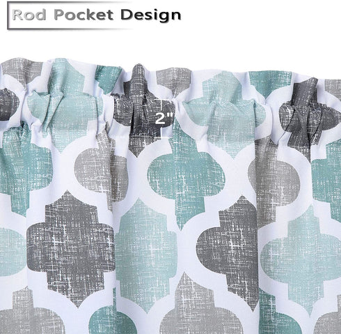 Swag Curtain Valances, Geometric Quatrefoil Trellis Printed Cotton Blend Tailored Swag Curtains for Kitchen Bathroom Window, Aqua/Mint/Grey, 56" W x 36" L