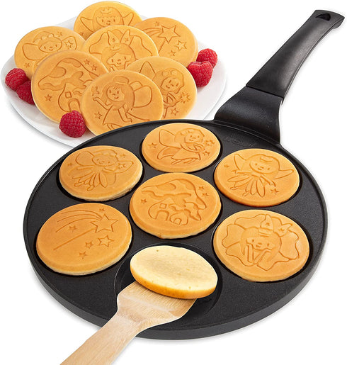 Fairy Friends Mini Pancake Pan - Make 7 Unique Flapjacks - Nonstick Griddle for Breakfast Magic & Easy Cleanup - Fun Gift for Kids and Adults, Boys or Girls